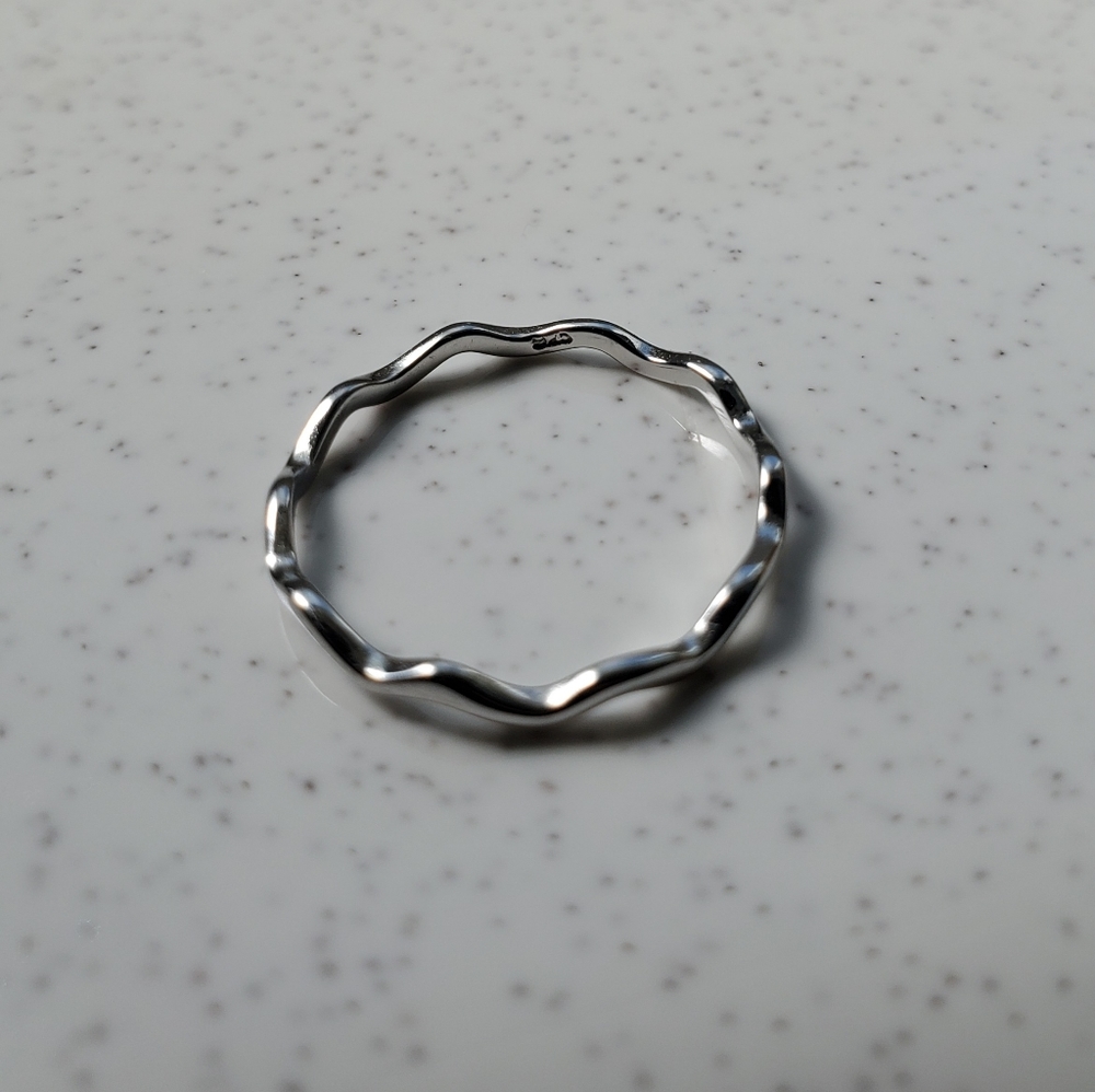 silver wavy flower boho 90s y2k hippie retro dainty 925 metal band rings set - Picture 3 of 6